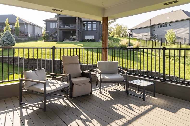 Legato Living Residential Memory Care at Five Fountains senior living community offering assisted living, memory care, adult day services, and respite care in Elkhorn, NE, covered patio area with chairs