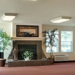 Ashley Park by Barclay House independent senior living in Charleston, SC, community space with a fireplace