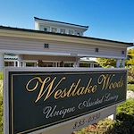 Westlake Woods by New Perspective senior living community offering assisted living in Erie, PA, community sign at front entrance