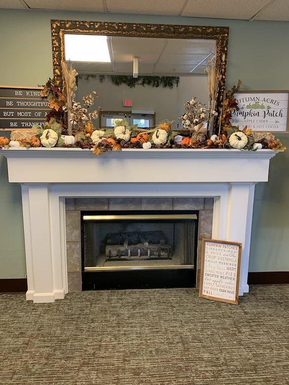 Avamere at South Hill senior living community offering assisted living and respite care in Spokane, WA, fireplace