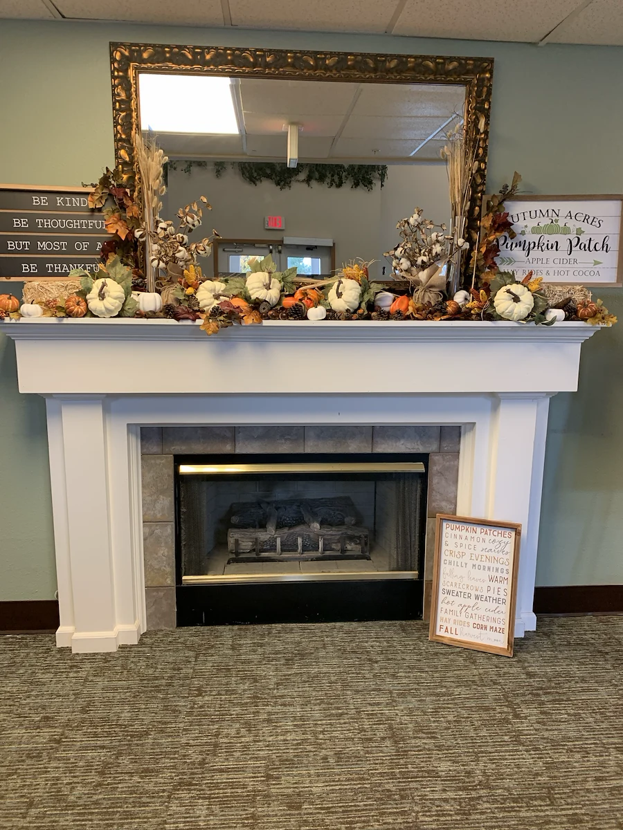 Avamere at South Hill senior living community offering assisted living and respite care in Spokane, WA, fireplace