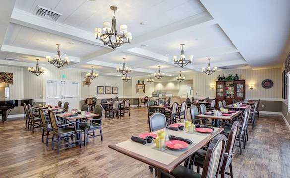 Assisted living and memory care at Belleview Heights Senior Living in Aurora, CO, formal dining room