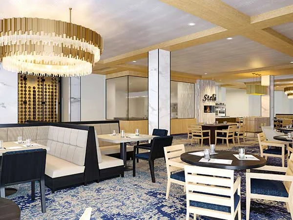 Wellington Bay with Lisbet Health Center senior living community offering independent living, assisted living, and memory care in Wellington, FL, dining room with a variety of seating options