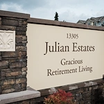 Julian Estates Gracious Retirement Living Hawthorn Senior Independent Living in Puyallup, Washington front entrance sign