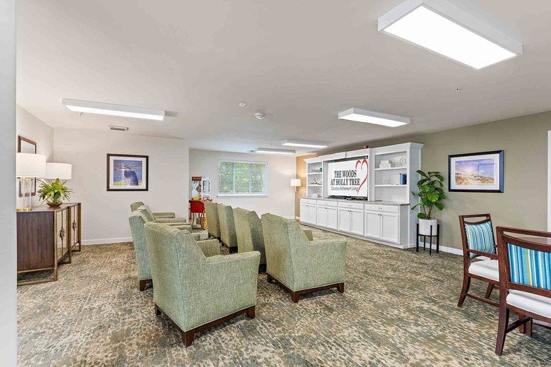 The Woods at Holly Tree Gracious Retirement Living Hawthorn Senior Independent Living in Wilmington, North Carolina media room