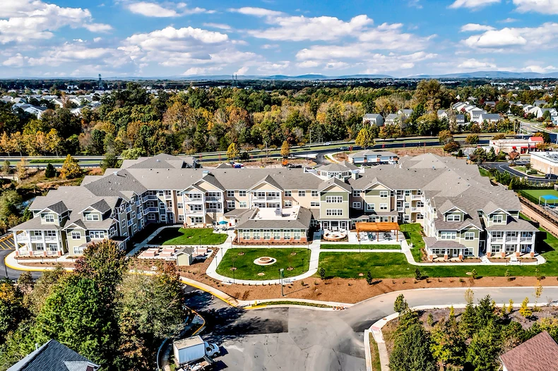 Capitol Ridge Gracious Retirement Living Hawthorn Senior Independent Living in Bristow, Virginia exterior drone view