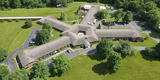 Wesley Manor Assisted Living Community offering assisted living and continuing care retirement community (CCRC) services in Louisville, KY, community overview from above