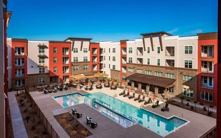 Outdoor swimming pool at Verena at Gilbert Senior Living 