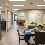 Assisted living and memory care at Bridgewater Memory Care in Granbury, TX, common gathering area and dining space