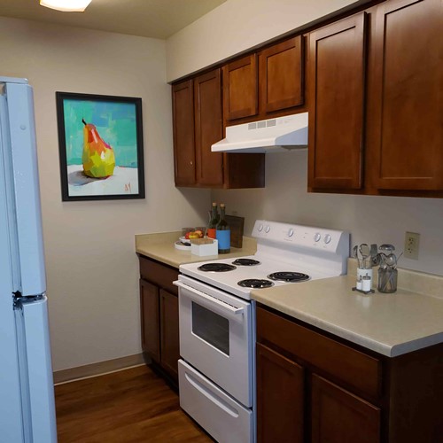 One bed/1 bath apartment. Full kitchen with refrigerator/freezer, oven and stove (no microwave)