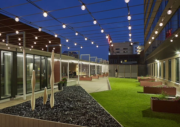 Ligutti Tower independent senior living outdoor patio