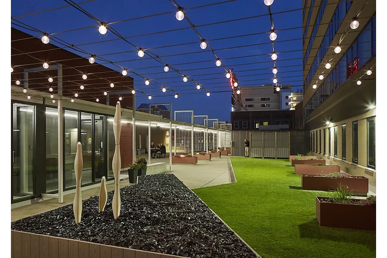Ligutti Tower independent senior living outdoor patio