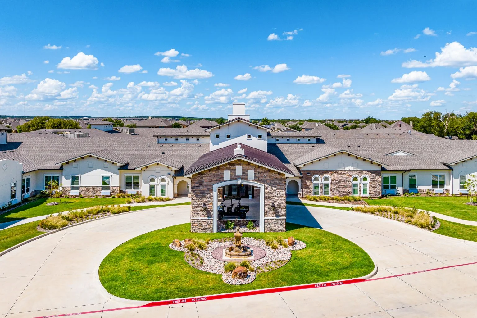 Wilshire Senior Living, independent living, assisted living, and memory care in Burleson, TX, exterior and front entrance