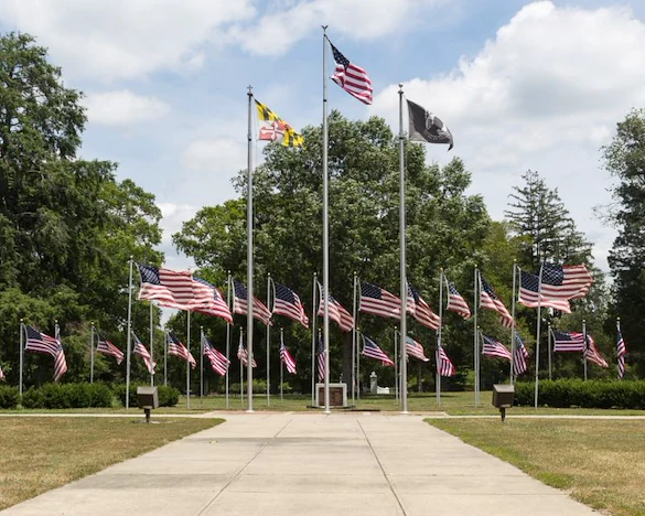 Charlotte Hall Veterans Home Skilled Nursing & Rehabilitation Center Senior Care by PruittHealth in Charlotte Hall, Maryland outdoor American flags