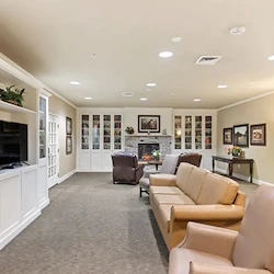 Assisted living and memory care at Belleview Heights Senior Living in Aurora, CO, sitting area by a TV