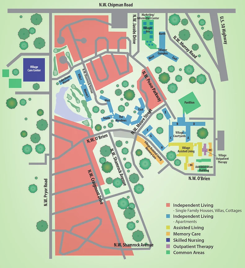 John Knox Village Assisted Living near Kansas City, MO CCRC map