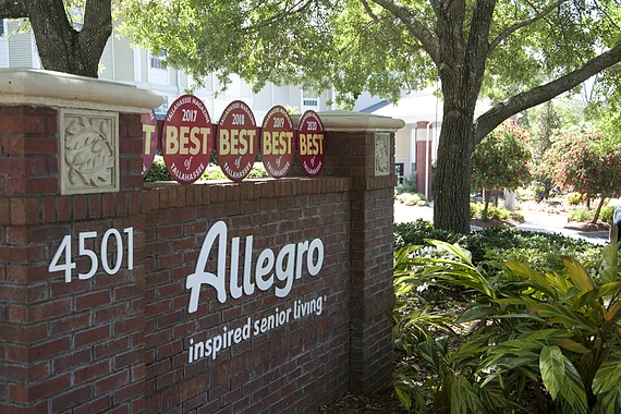 Allegro Tallahassee senior living offering independent living, assisted living, and respite care in Tallahassee, FL, community sign