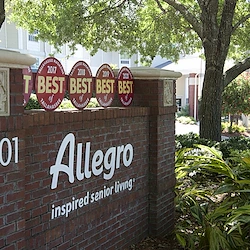 Allegro Tallahassee senior living offering independent living, assisted living, and respite care in Tallahassee, FL, community sign
