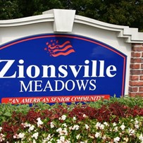 Zionsville Meadows Assisted Senior Living in Indiana front entrance sign that reads 