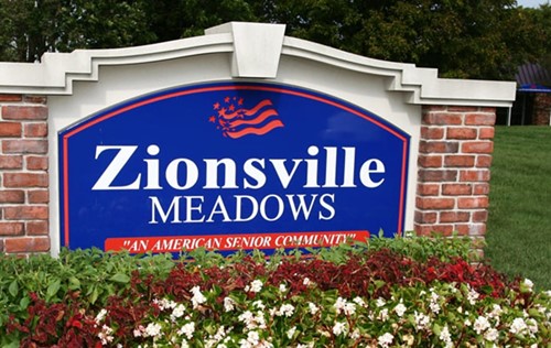 Zionsville Meadows Assisted Senior Living in Indiana front entrance sign that reads 