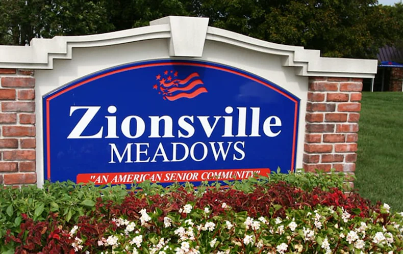 Zionsville Meadows Assisted Living, senior living community offering independent living and assisted living in Zionsville, IN, front entrance sign