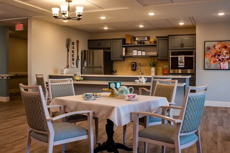 Dining and kitchen area at Broadwell Senior Living at Plymouth