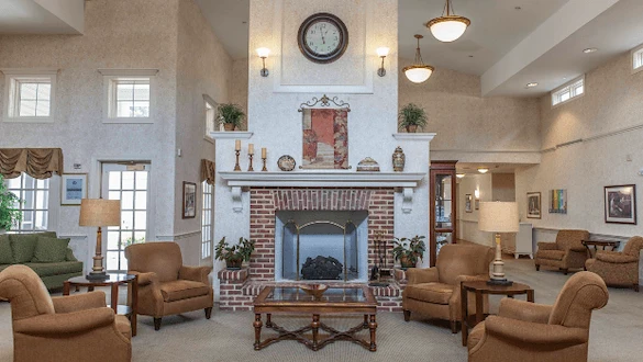 Charter Senior Living of Bowie sitting area by fireplace