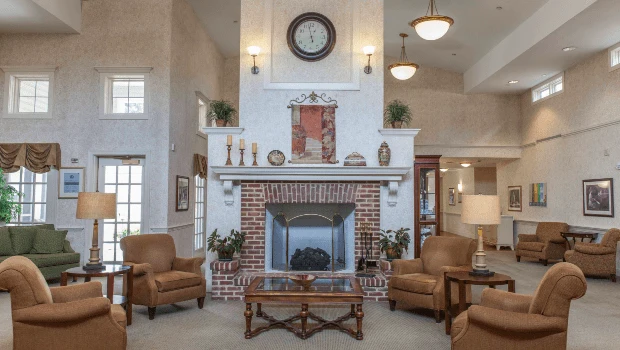 Charter Senior Living of Bowie sitting area by fireplace