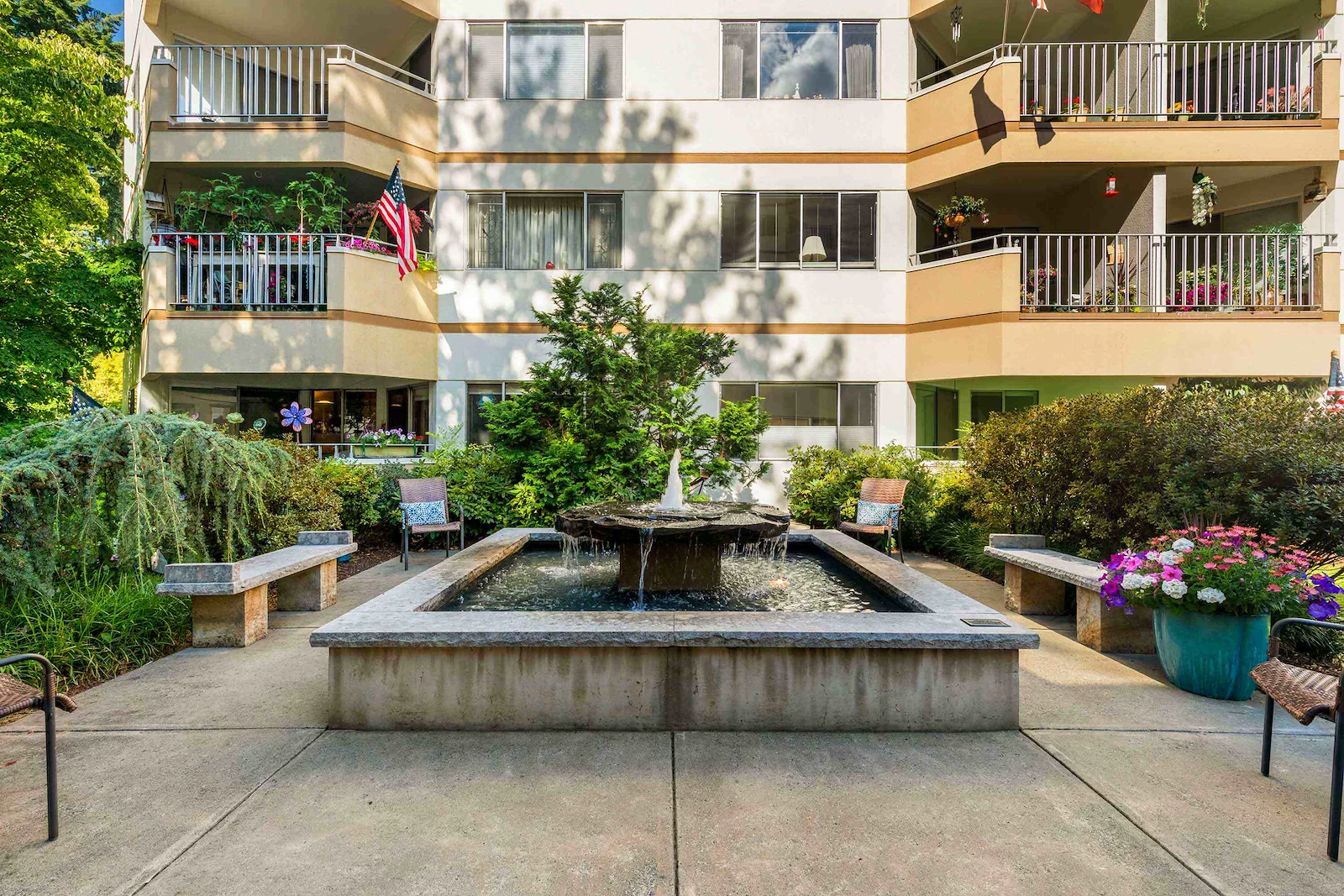 listen to the gentle sounds of the bubbling fountain