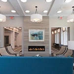 KindCare at Bristol, CT, sitting area by fireplace