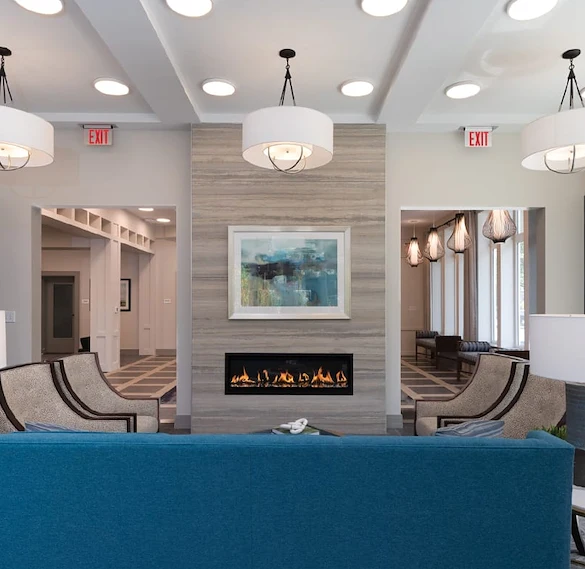 KindCare at Bristol, CT, sitting area by fireplace