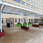 Ligutti Tower independent senior living outdoor patio