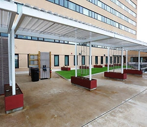 Ligutti Tower independent senior living outdoor patio