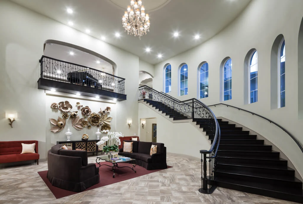 Franklin Park Alamo Heights elegant staircase with chandelier