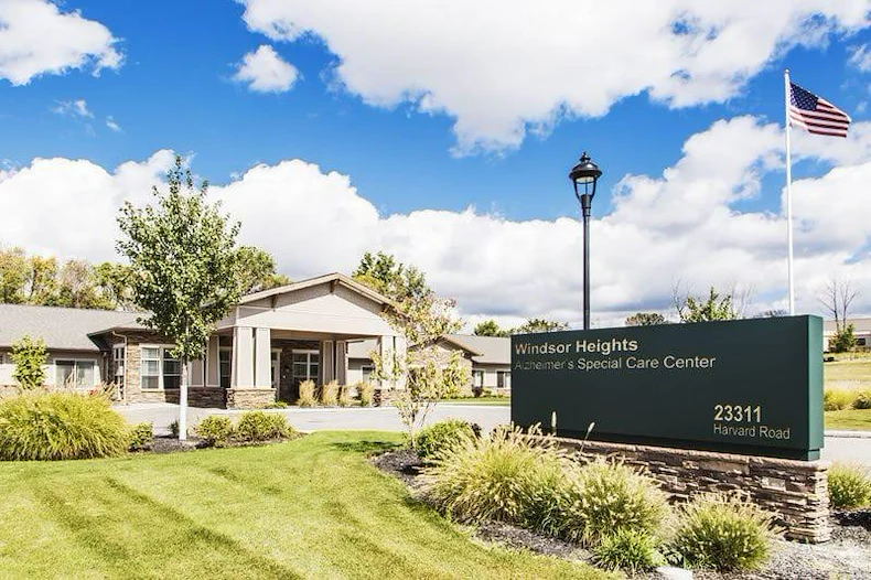 Windsor Heights Senior Living, assisted living and memory care in Beachwood, OH, community exterior with landscaping