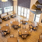 Watermere at the Preserve senior living community offering active adult living and independent living in North Richland Hills, TX, dining room view from above