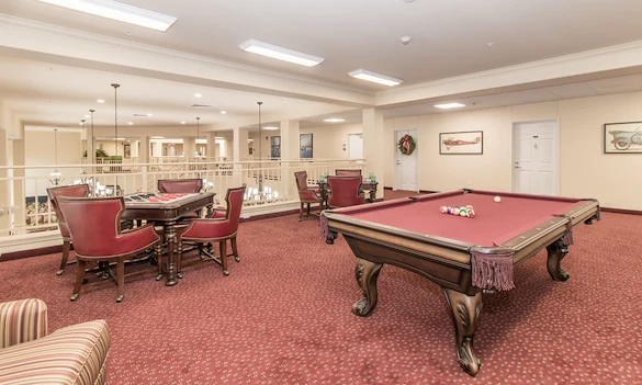 Linwood Estates Gracious Retirement Living Hawthorn Senior Independent Living in Lawrenceville, Georgia billiards table and game room