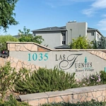 Independent living, assisted living, and memory care at Las Fuentes Resort Village in Prescott, AZ, community entrance sign