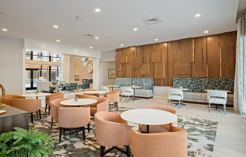 The Barclay at Charlottesville sitting area with tables