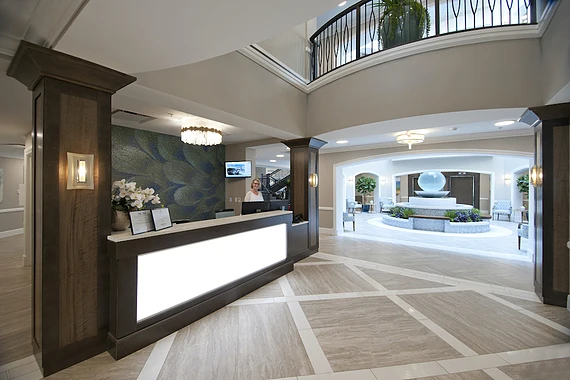 Allegro Harrington Park, senior living community in Harrington Park, NJ, offering independent living, assisted living, memory care, and respite care, reception desk