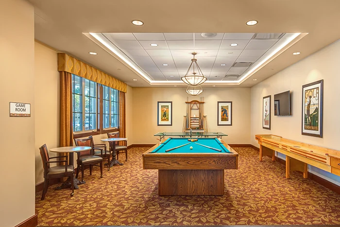 Covenant Living at Mount Miguel in Spring Valley, CA, activity room with pool table