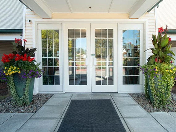 Avamere at St. Helens senior living community offering independent living, assisted living, memory care, and respite care in St. Helens, OR, front doors