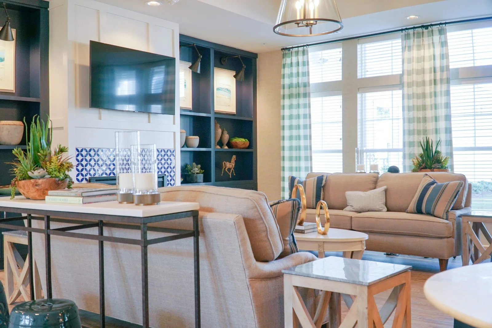 The Barclay at Little River sitting area by fireplace