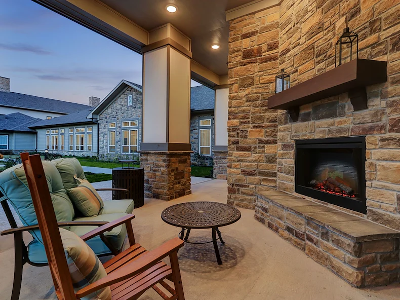 Outdoor fire pit at Pinnacle Grove Senior Living