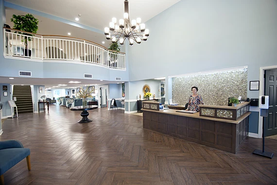 Allegro Tallahassee senior living offering independent living, assisted living, and respite care in Tallahassee, FL, lobby with reception desk