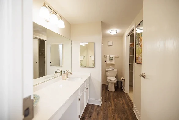 Addolorata Villa, continuing care retirement community offering independent living, assisted living, and memory care in Wheeling, IL, apartment bathroom with walk-in shower