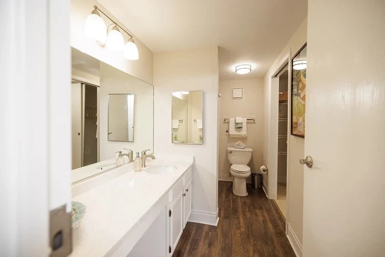Addolorata Villa, continuing care retirement community offering independent living, assisted living, and memory care in Wheeling, IL, apartment bathroom with walk-in shower