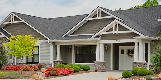 Asbury Place Kingsport, senior living community offering independent living, assisted living, and memory care in Kingsport, TN, front exterior with inviting entrance