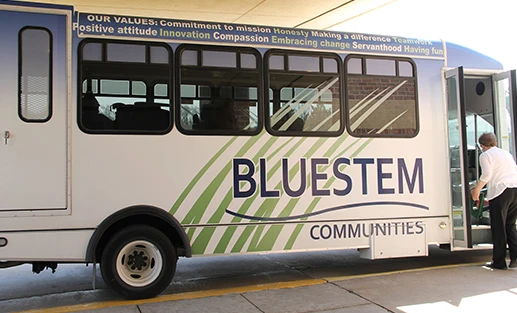 Kidron Bethel Village senior living community and continuing care retirement community (CCRC) offering independent living, assisted living, and respite care in North Newton, KS, community bus