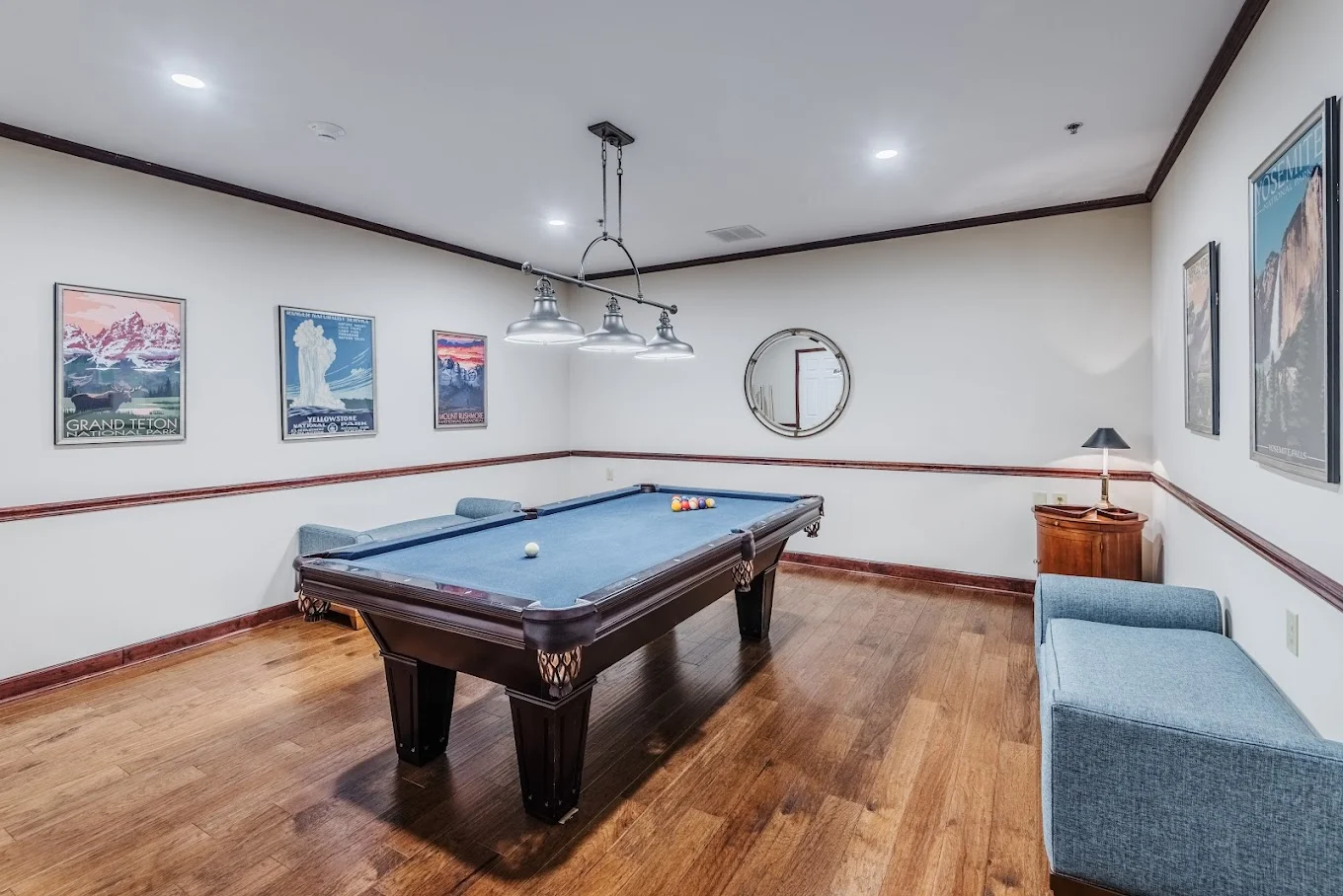 Independent living at Brightmore of Wilmington in Wilmington, NC, game room featuring a pool table